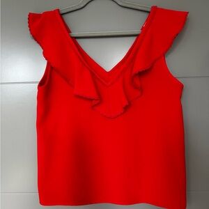 Sezane Elegant Red Ruffle V-Neck Top US4/FR36